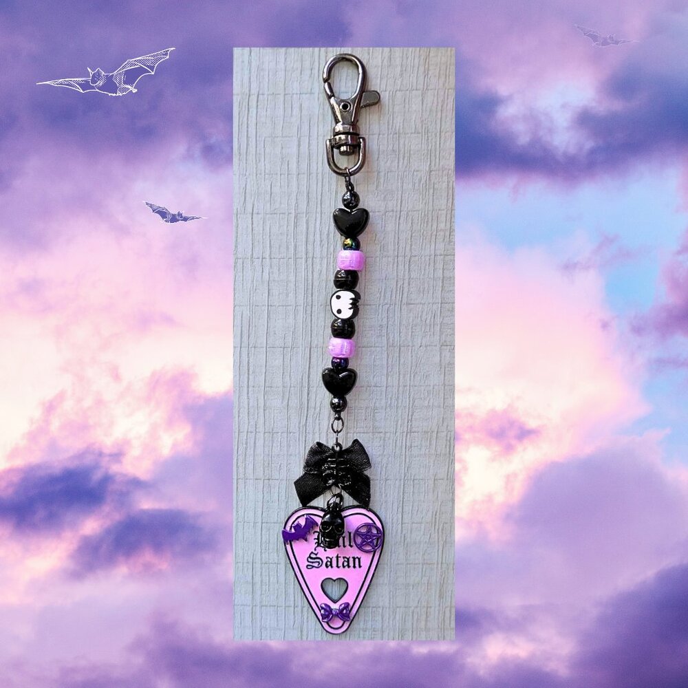"Hail Satan" Pastel Goth Ouija Planchette Kandi Keychain (Handmade)